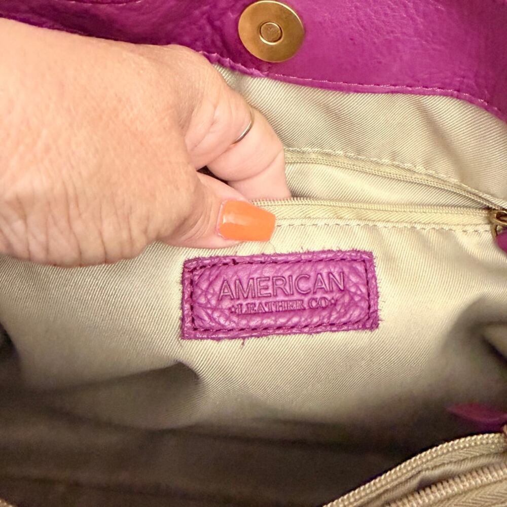 American Leather Co Purple Leather Val Perfect Satchel Tote Shoulder Bag - Picture 7 of 9